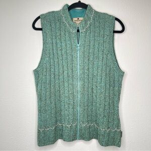 Womens Woolrich Full Zip Sweater Vest Wool Blend Blue Green Aquamarine Large